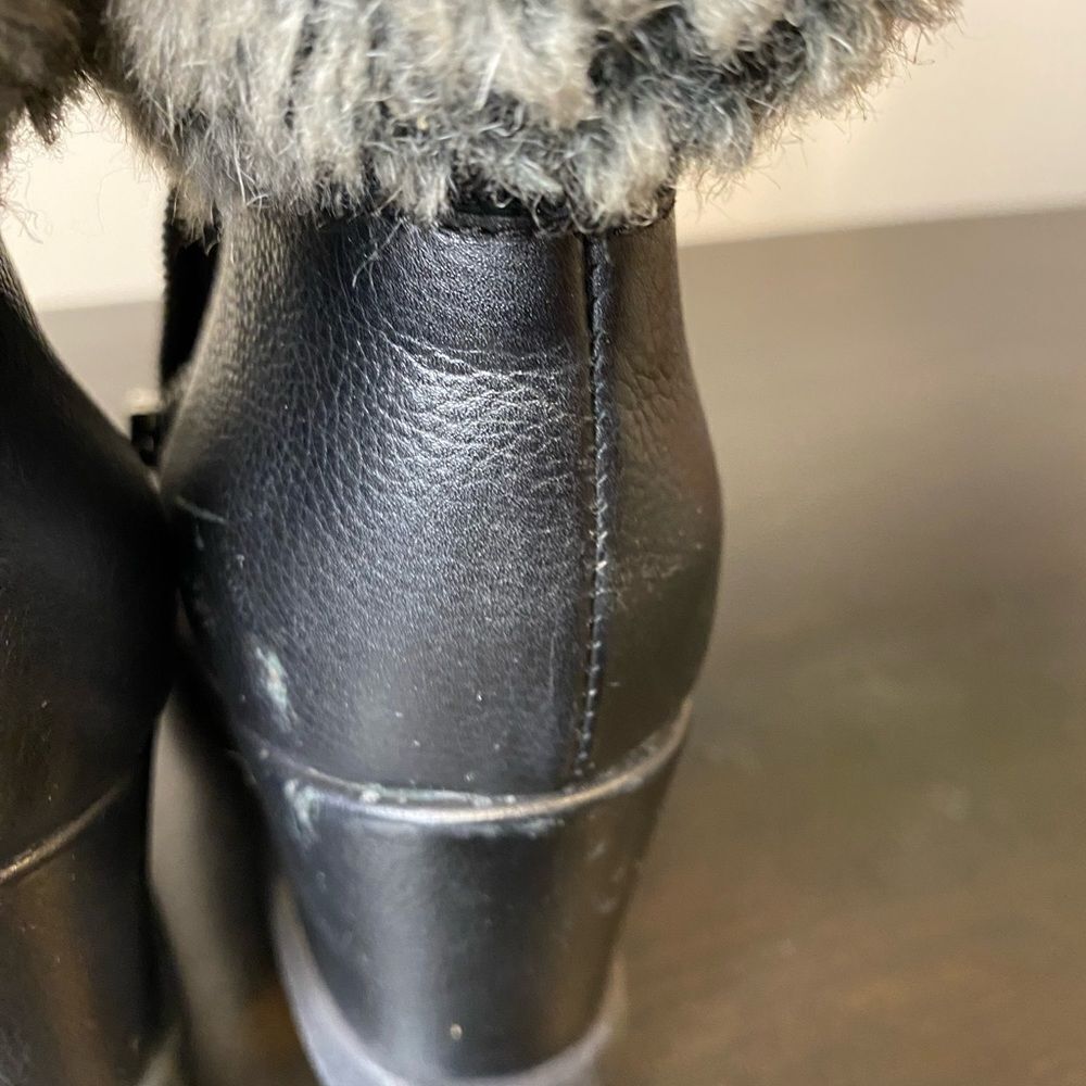 Aquatalia black wedge platform side zip fur cuff boots, size 5 - Picture 16 of 16